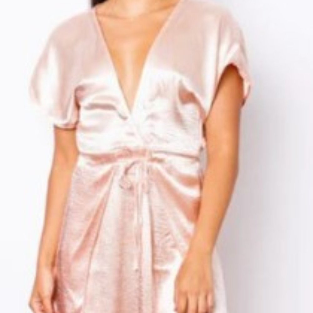 Satin Blush Maxi Dress with Tie Waist